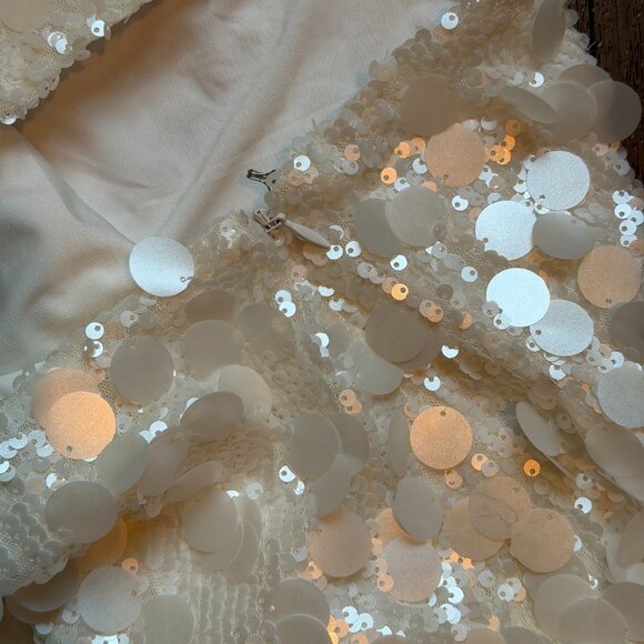 MESHKI Maude Transparent Sequin White Bridal Mini Skirt With Split - Small - Picture 7 of 8